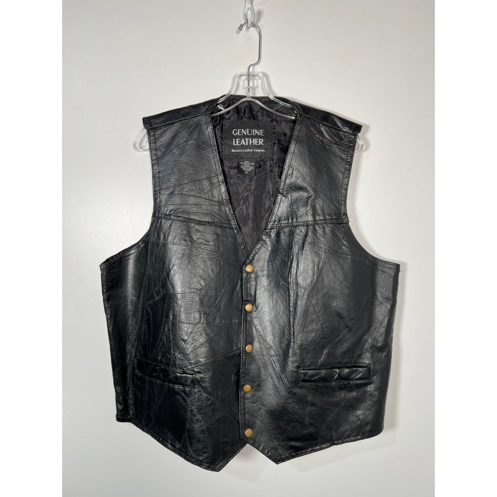 Vintage Leather Black Patchwork Grunge Biker Vest Moto Indie Sleeze XL